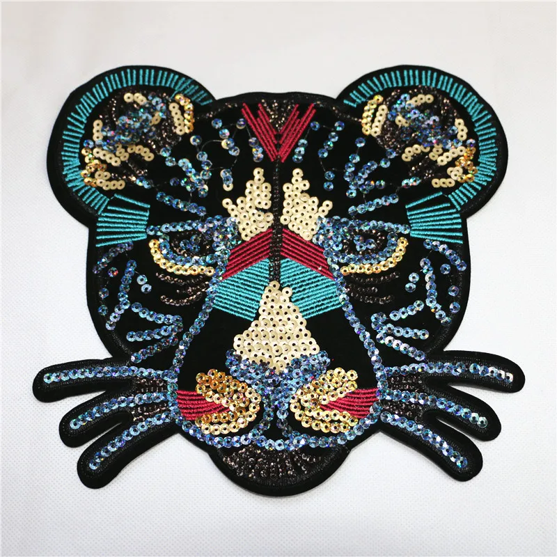 

Large Leopard Head Color Sequin Patches Sew on Patch for Clothing DIY Applique Decorative Clothes Badge Accessories Stickers