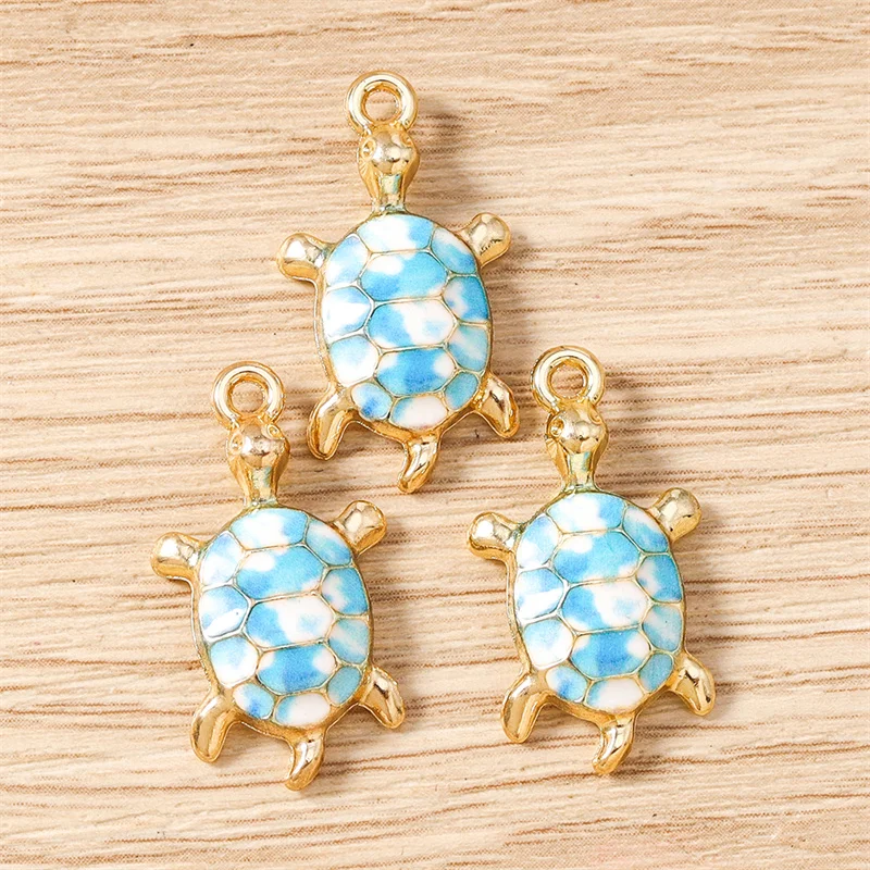 Tusember 10 Stück 13 x 24 mm bunte bemalte Schildkröten-Anhänger zum Basteln von niedlichen Meerestier-Anhängern, Halsketten, Schmuckzubehör – Detail 5