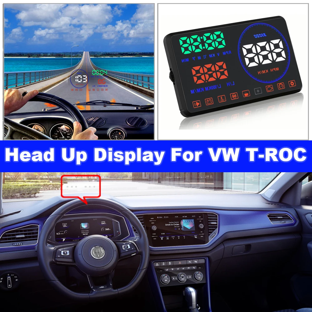 

Автомобильный дисплей HUD, автомобильные электронные аксессуары для Volkswagen VW T-ROC/TROC/T ROC R/AC 2017-2021 OBD/OBD2/OBD 2/OBDII, пленка