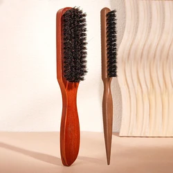Premium Bristle Hairbrush Set with Wooden Handle - Anti - Frizz & Scalp Massaging (Borwn 2pcs)