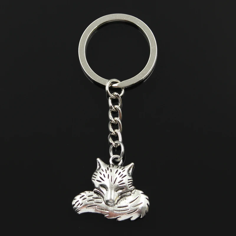 Mode 30mm Schlüssel Ring Metall Schlüssel Kette Keychain Schmuck Antike Silber Farbe Überzogen Wolf Schwanz Fuchs 24x28mm Anhänger