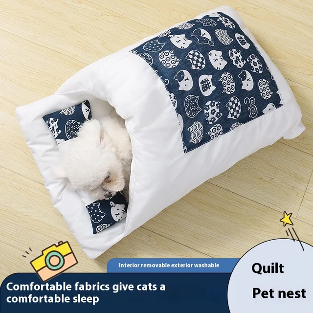 Japanese style cat sleeping bag, washable, semi enclosed cat bed, warm cat bed, winter cat house, cat bed 2