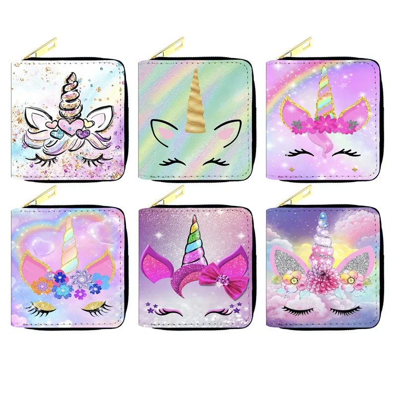 

Newest Cute Unicorn Women Men Short Wallet PU Leather Small Coin Purse Credit Card Pouch For Girls Boys Portefeuille