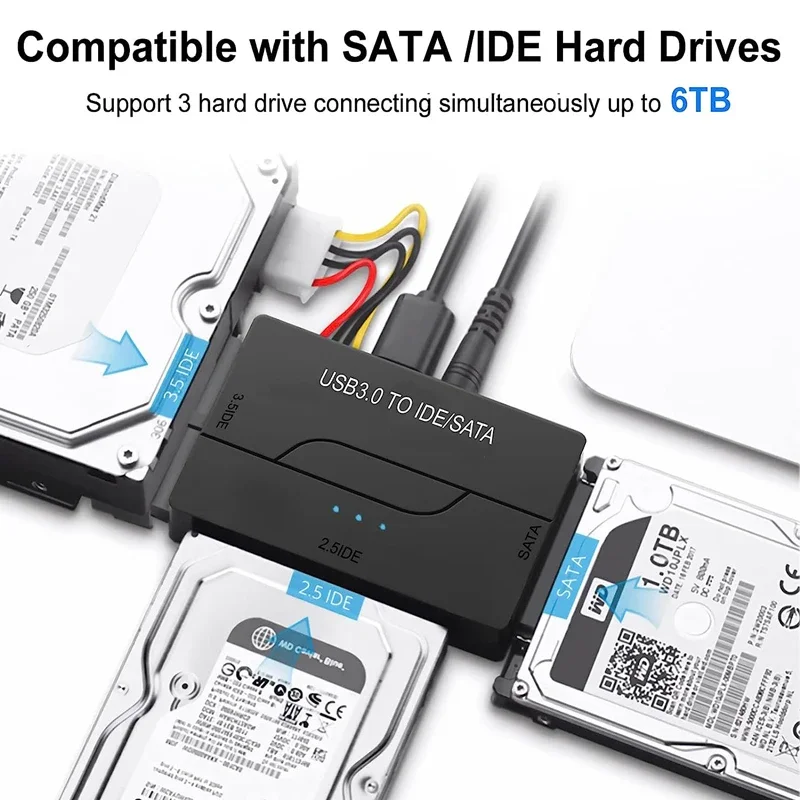 USB 3.0 to SATA IDE Hard Disk Adapter Converter Cable 3 in 1 For 3.5 2.5 inch HDD/SSD CD DVD ROM CD-RW