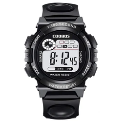 COOBOS Kids' Waterproof Digital Sport Watch with Silicone Strap - Fashionable Big Dial Design (Black 2)