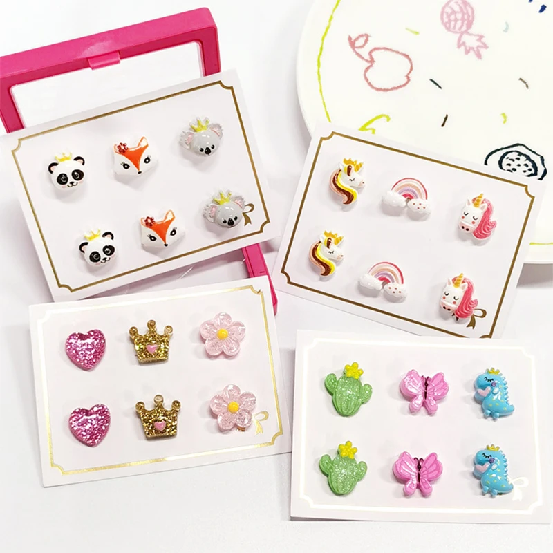 Strong Magnetic No Piercing Cute Earrings for Kids Children Unicorn Rainbow Magnet Earrings Christmas Gift 3PRS ear clip earrings clip earrings ear clip ear accessories magnetic earrings