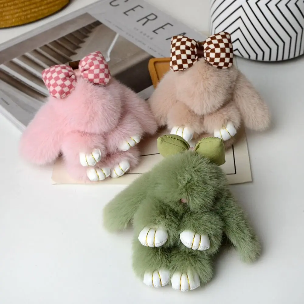 

Fluffy Pluff Bunny Keychain Bag Accessories Cute Fashion Rabbit Fur Keychain Bowknot Smooth Play Dead Rabbit Doll Girlfriend