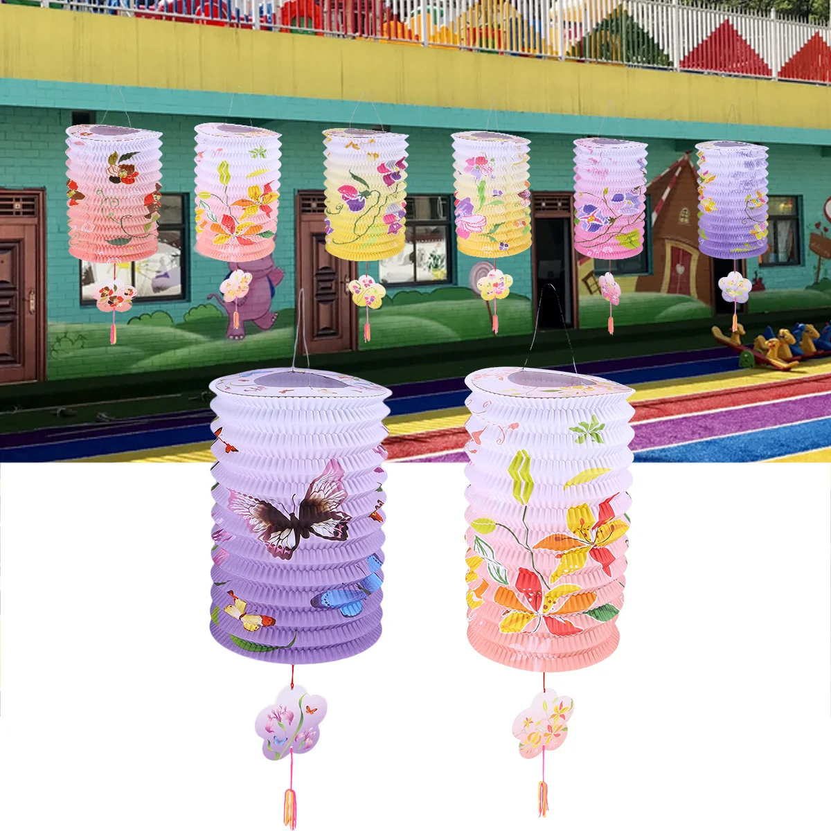 

Flower Printed Lantern Foldable Festival Paper Lanterns Hanging Lantern Chinese Lanternsations For Wedding Party Mixed Color