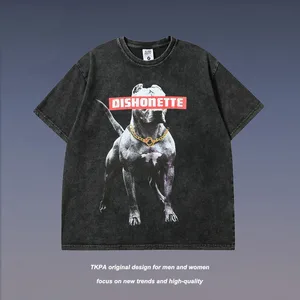 2023 American Retro Short Sleeve T-shirt Men's Loose Fashion Brand Summer Print INS Trendy Washable Old T-shirt