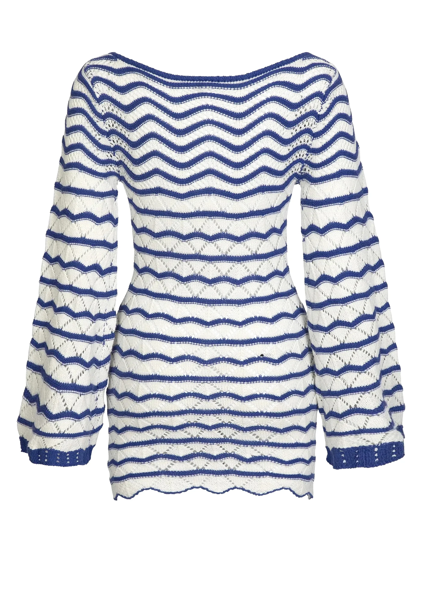 Sexy Boho Striped Chic V-neck Cut Out Bell Sleeve Knit Beach Mini Dress 2025 Summer Women Seaside Holiday Swimsuit Cover Up K123