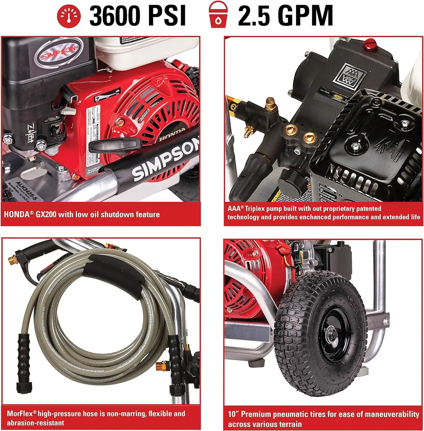 Cleaning ALH3425 Aluminum Series 3600 PSI Gas Pressure Washer 2.5 GPM Honda GX200 Engine Includes Spray Gun and Extension