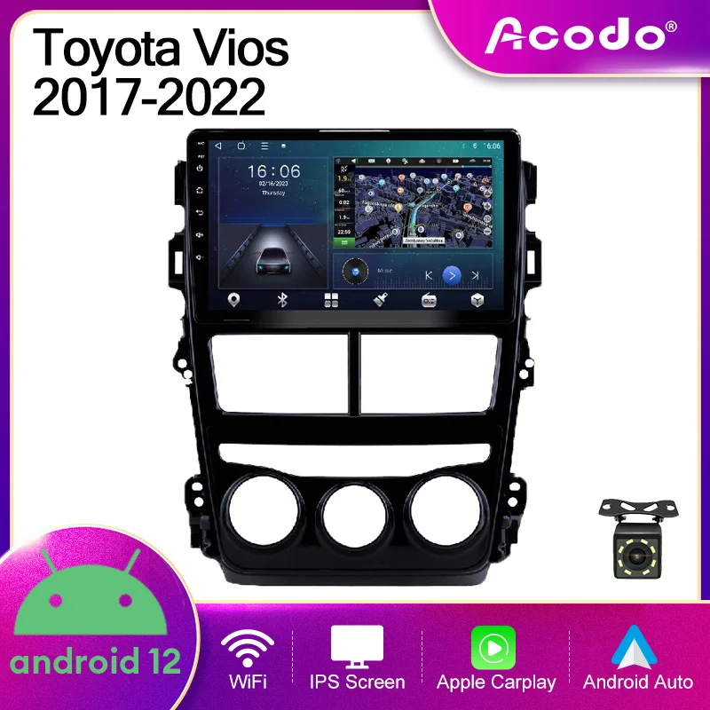 

Acodo 2din 9'' Headunit Android 12 For Toyota Vios 2017-2022 Car Radio SWC iPS Screen Wifi BT TV FM GPS Carplay Auto Stereo