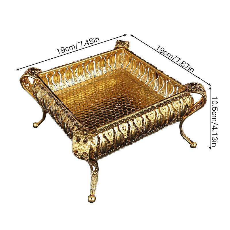A metal fruit basket, European style large food, snacks, candy storage tray, exquisite craft tableware. 2