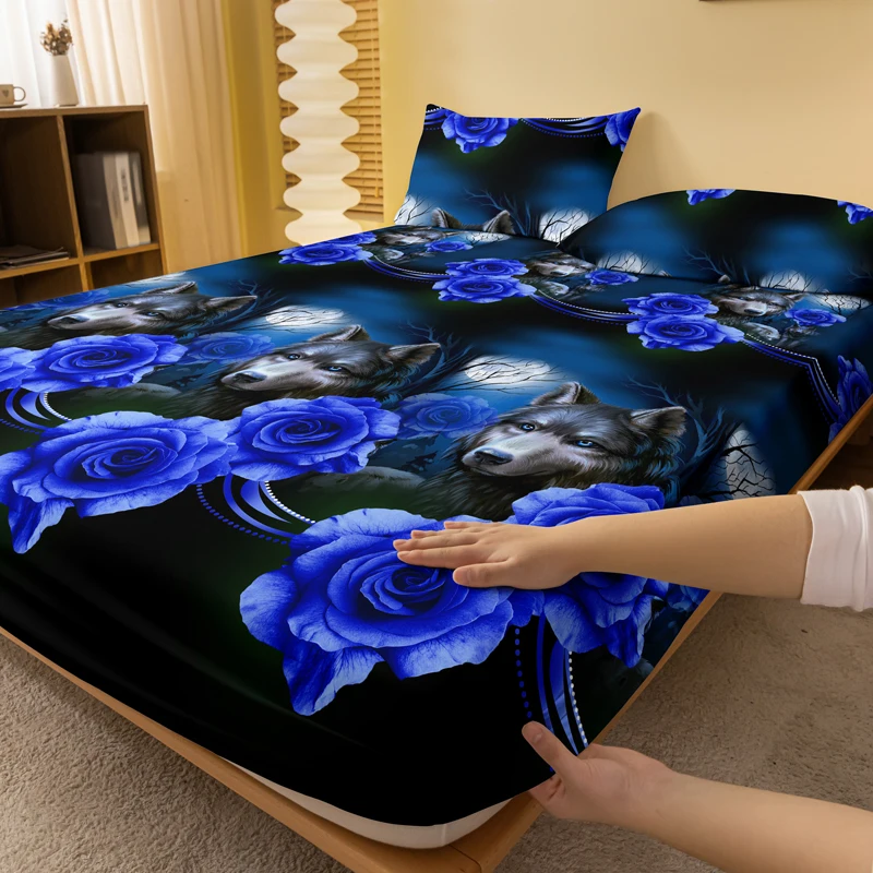 1 Simple modern Plant Flower animal printed matte Fitted Sheet, bedroom printed bed cover, bedding (excluding pillowcases) 2