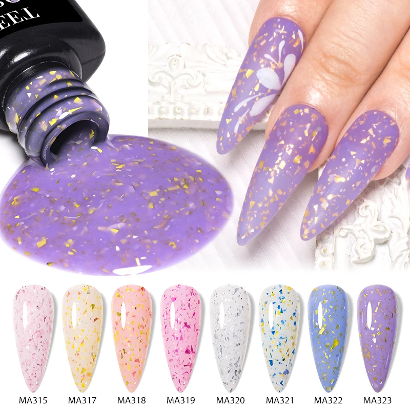 Description Picture 5 of itemMEET ACROSS 7ml Glitter Rubber Base Gel Nail Polish Gold Foil Base Gel Top Coat Soak Off UV Gel Nail Art Varnish For Manicure