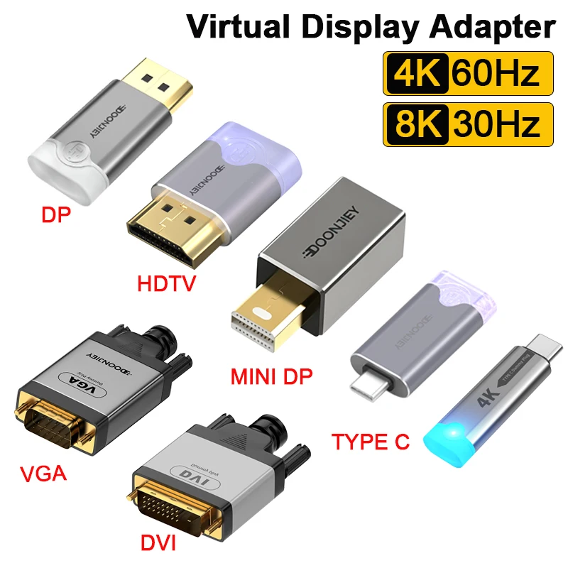 8K HDMI 더미 플러그 DP VGA DVI 미니 DP 디스플레이 에뮬레이터 4K 가상 모니터 헤드리스 디스플레이 어댑터 EDID 에뮬레이터 EDID 헤드리스