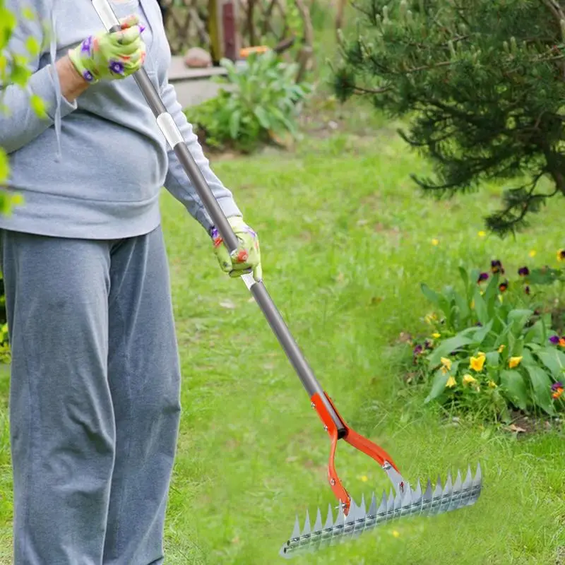 Garden Rake For Gardening Stainless Steel Adjustable Long Handle Cultivator Ergonomic Portable Gardening Tools Tiller Cultivator