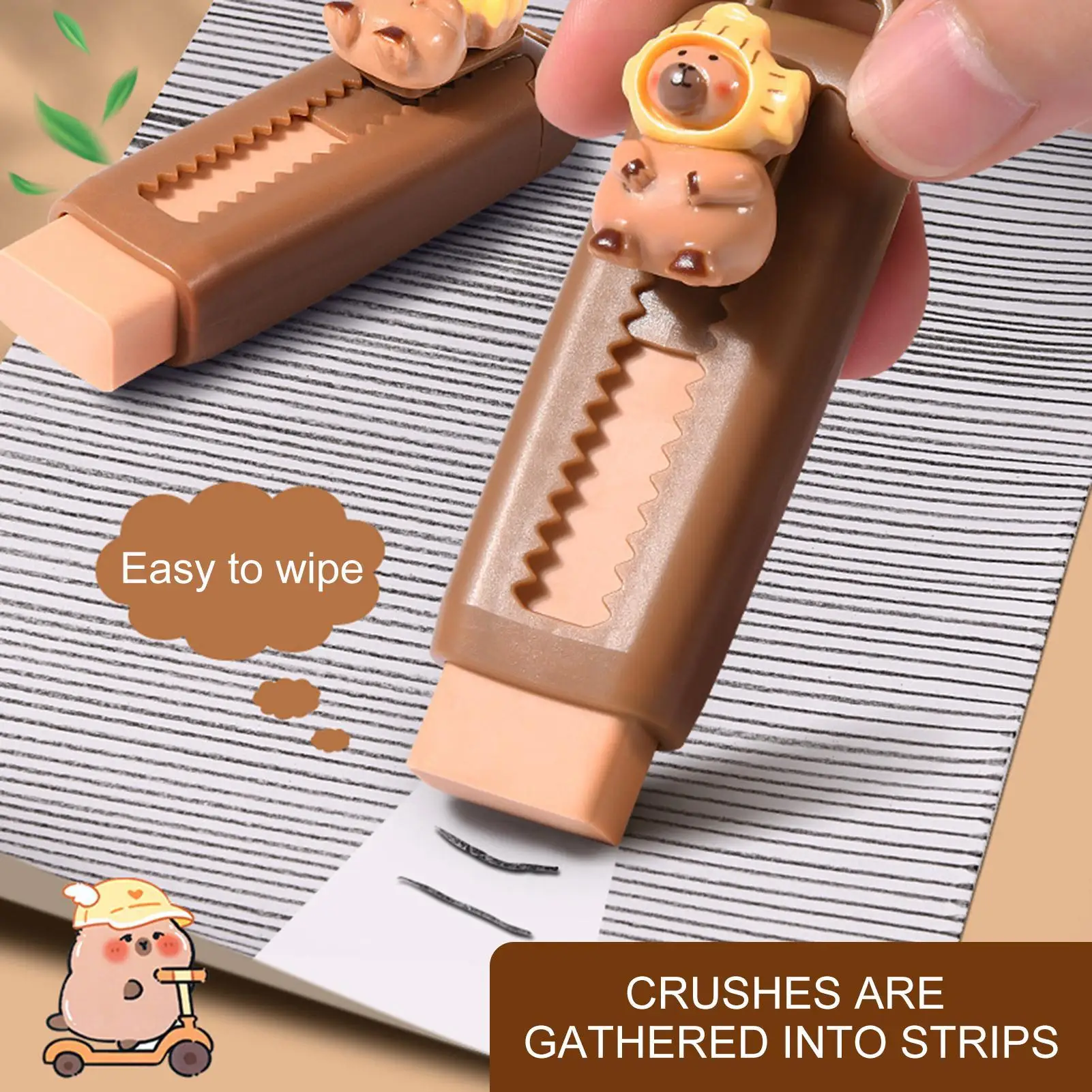 Capybara Retractable Pencil Eraser Cute Drawing Eraser Push-Pull Eraser Birthday Gifts For Kids Boys Girls Students Stationery