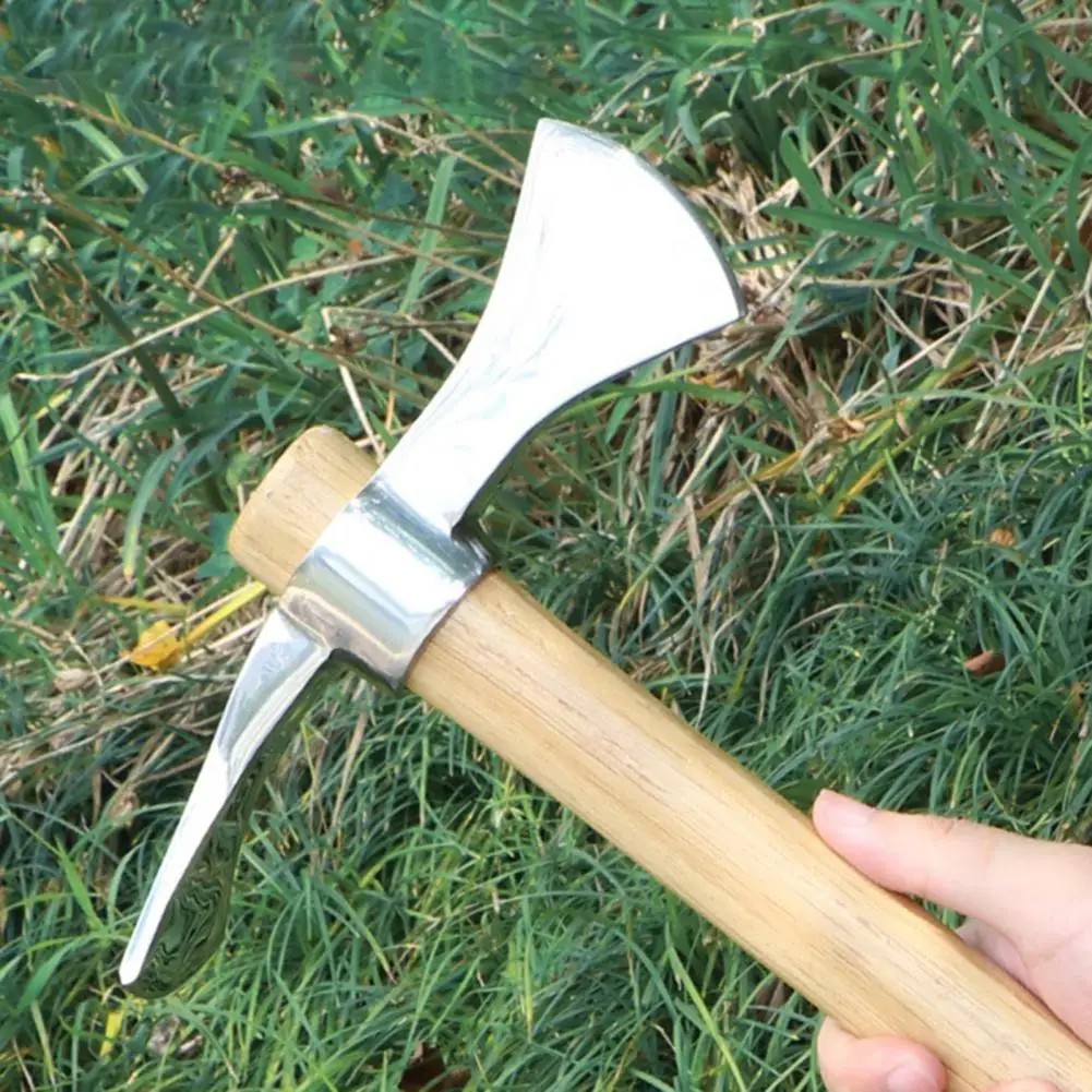 Stainless Steel Double Headed Pickaxe with Wooden Handle Loosening Soil Digging Multifunctional Mattock Pickaxe Gardening Tools garden shovel,garden hoe,garden cultivator