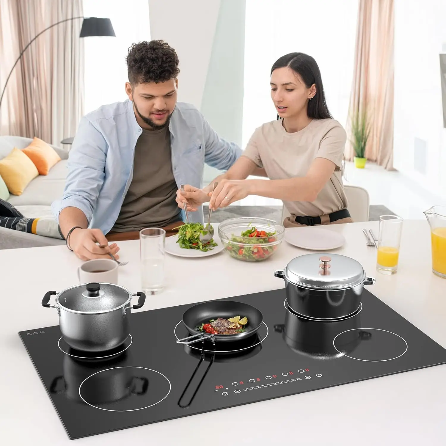 Induction Cooktop, with 5 Burners Desktop Built-in , 7400W 240V Induction  9 Power,Levels Sensor Touch 3