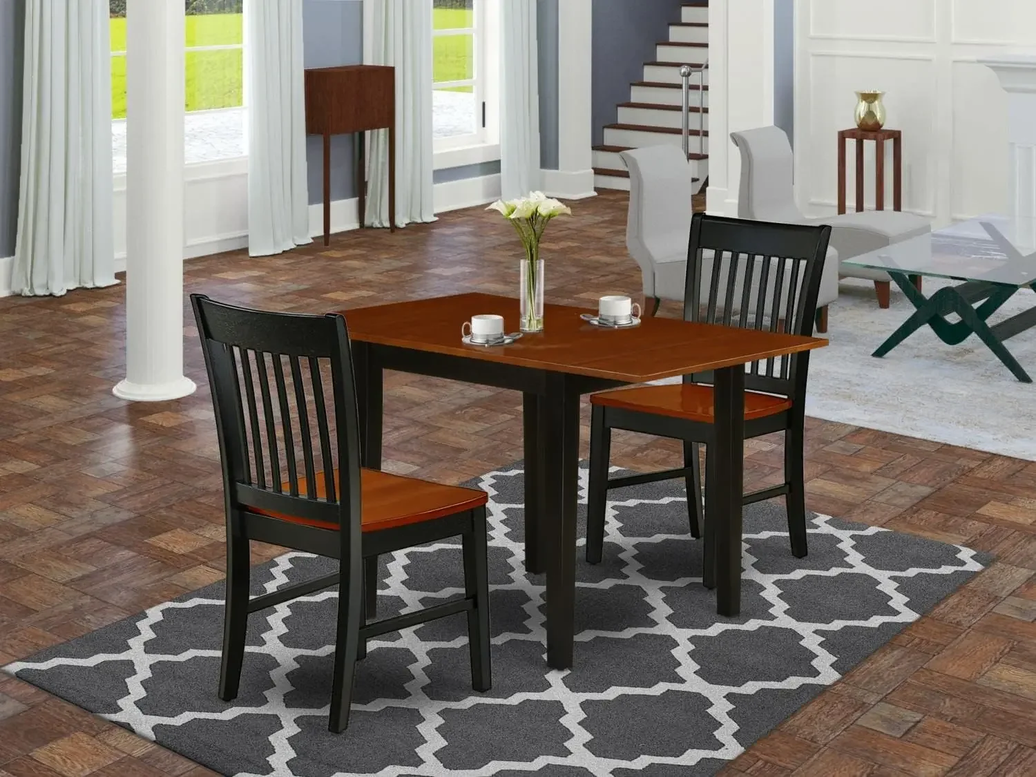 

3 Piece Dinette Set for Small Spaces Contains a Rectangle Table with Dropleaf and 2 Dining Room Chairs,30x48 Inch