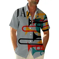 Men Short Sleeve Jazz Print Music Cool Shirts For Mens Social Luxury Designer Man Clothes Hawaiian Elegant Classic Daily Fashion - Image 2