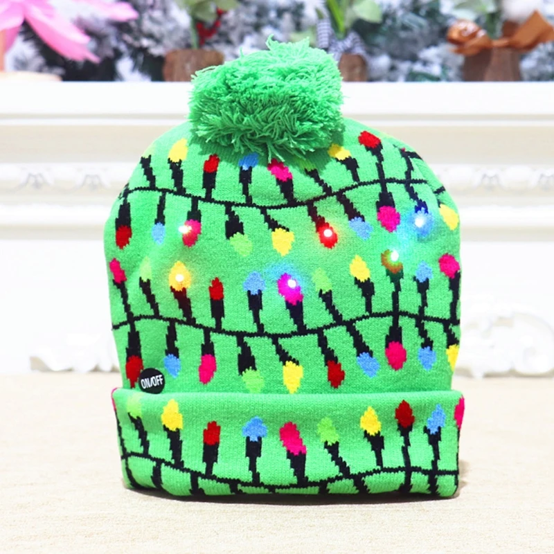 

LED Christmas Hat Light Up Knitted Colorful Lights String Ugly Hat Unisex Winter Sweater Beanie Cap for Holiday Party