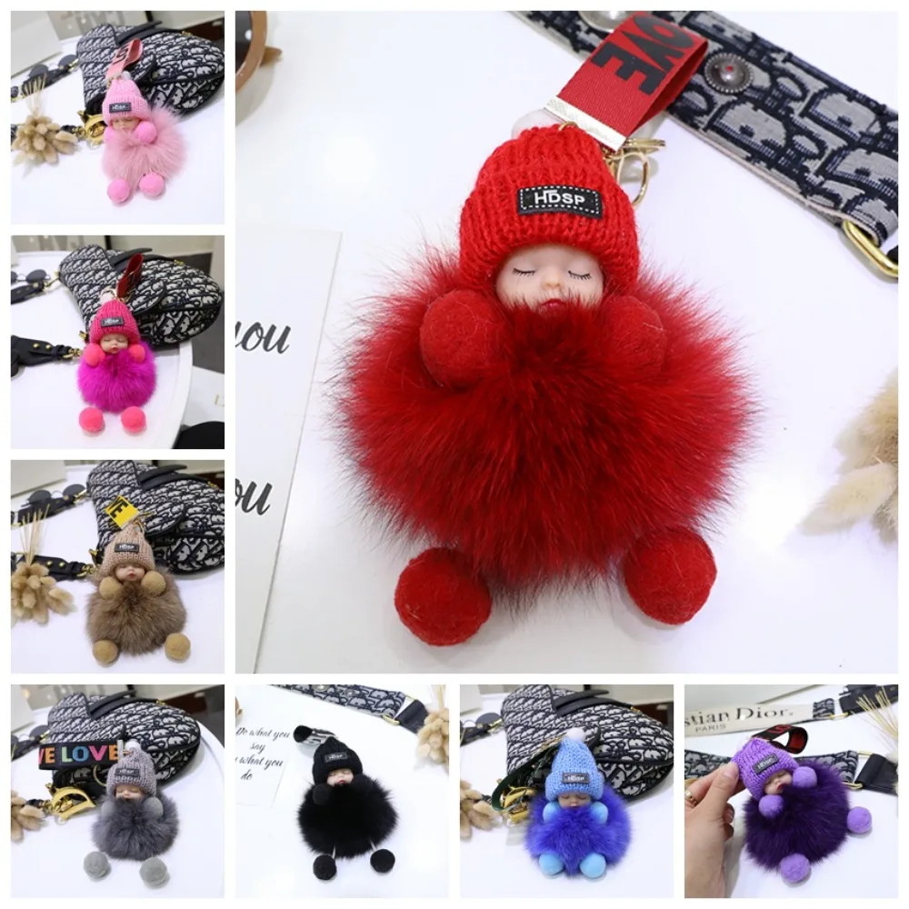 

Plush Doll Pompom Sleeping Baby Keychain Colorful Baby Doll Cute Fluffy Plush Doll Key Chain Pompom Fluffy