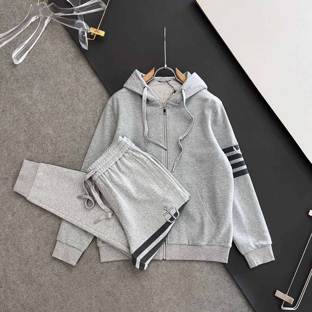 

TB THOM Hoodies Sweatpants 23ss Harajuku Koren Fashion Men's Clothing Cotton Gray Stripes Hooded Shirts Pants Casual Sweatshirts