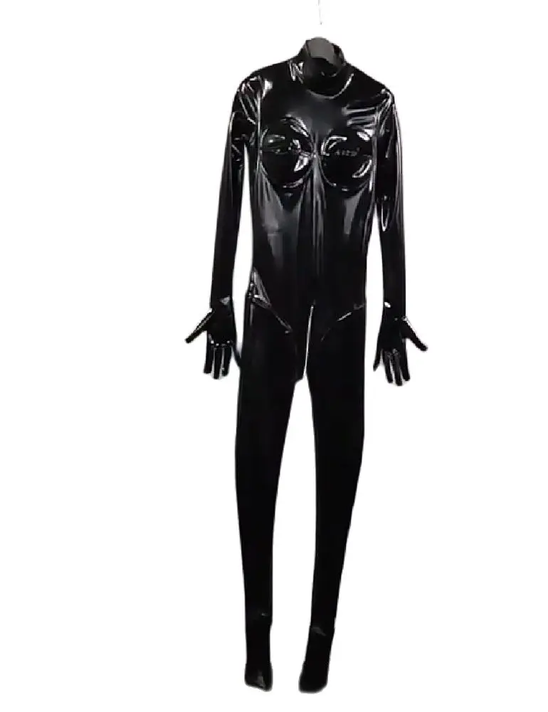 Women Mirror Black Cosplay Bodysuit Elastic Tight Jumpsuit