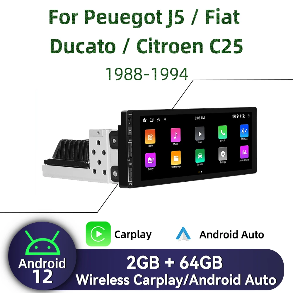 

1 Din Android Radio for Peugeot J5 Fiat Ducato Citroen C25 1988-1994 Carplay Autoradio Android Auto Car Multimedia Head Unit GPS