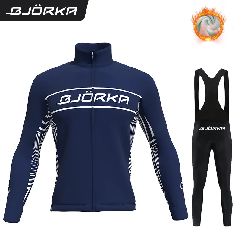 

BJORKA 2024 Winter new Cycling Thermal Fleece Long Sleeve Jersey Chamarras Hombres Men Pro Team Bicycle Jacket Rear Pockets Coat