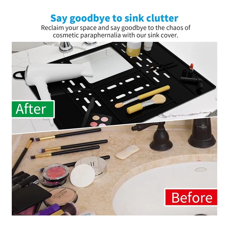 Bathroom Sink Cover For Counter Space Silicone Bathroom Sink Makeup Organizer Mat Resistant Makeup Organizer Pad Black Durable