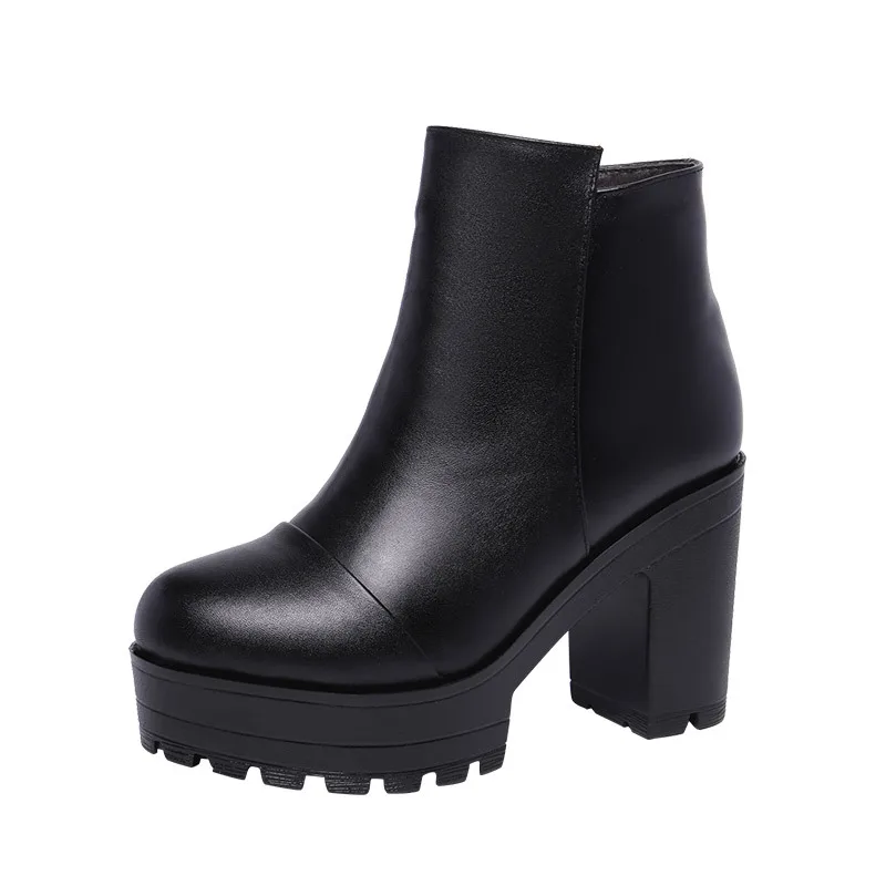 Plus Size 32-43 Fashion Women Shoes Zipper High Heel Ankle Boots For Women Shoes Winter Platform Plush Warm Ladie Snow Boots