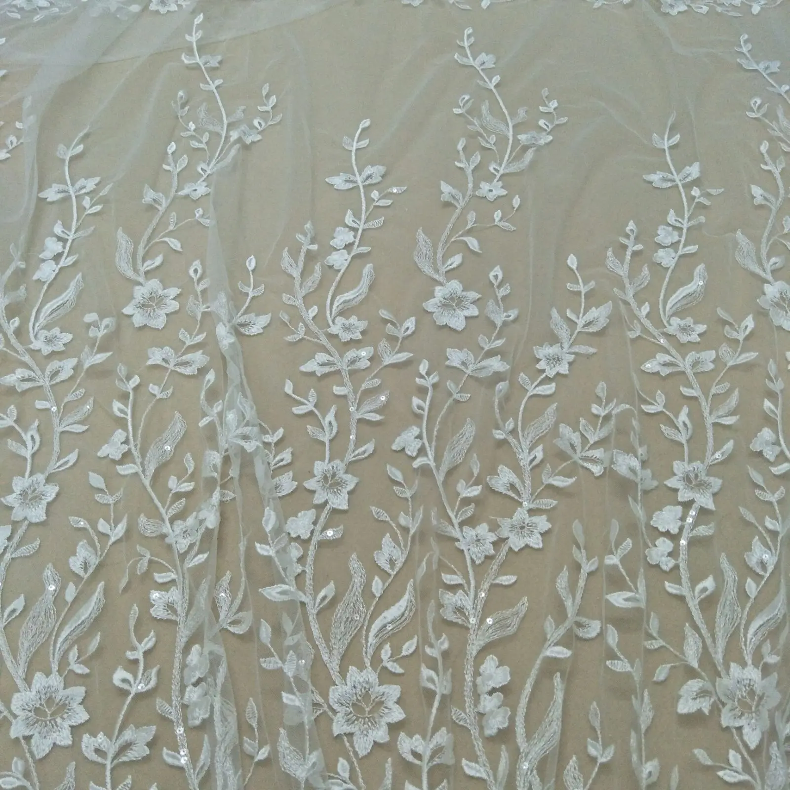 Ivory lace fabric for wedding dress, 130cm width, tulle, new, sale by Yard