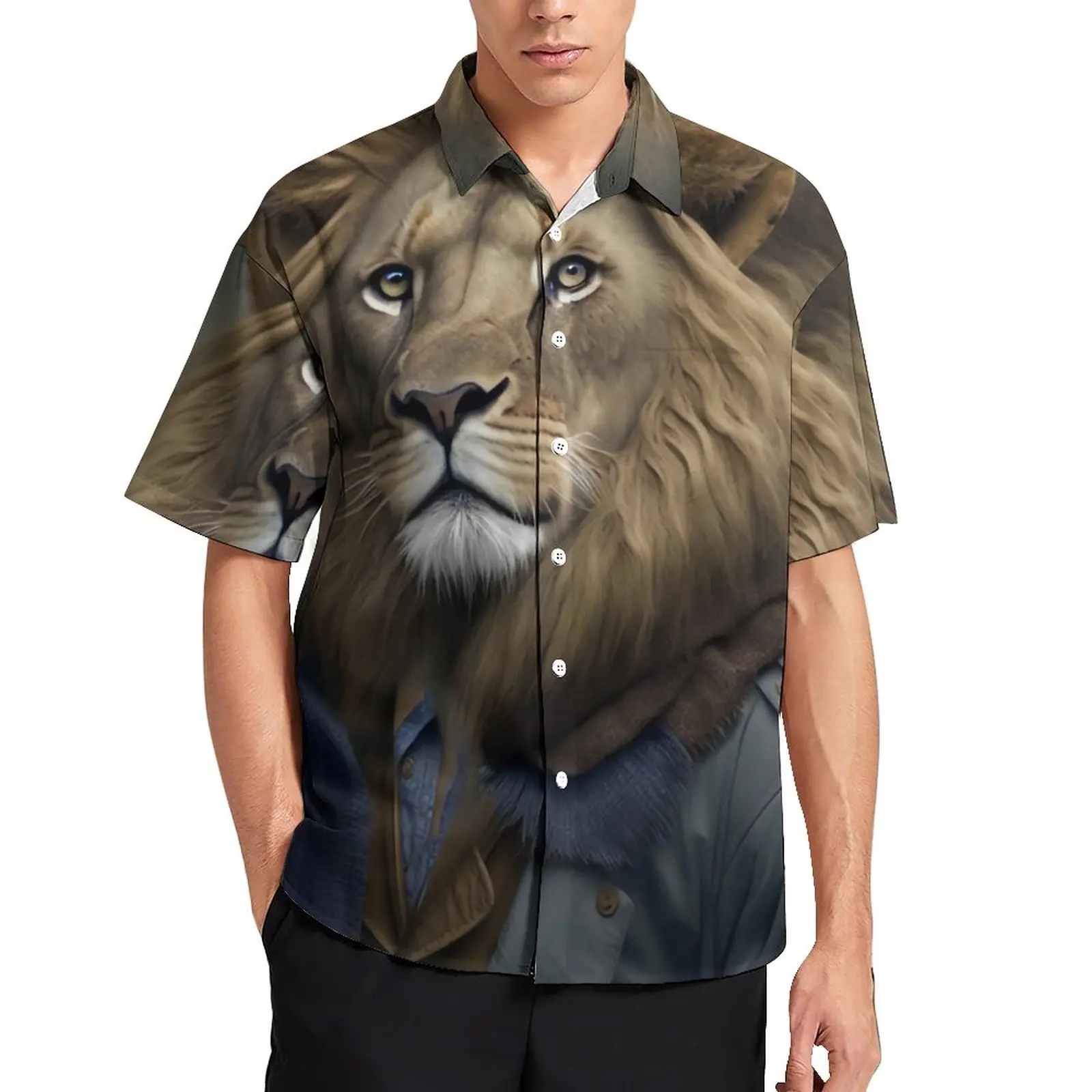 

Lion Blouses Male High Photo Dapper Clothing Casual Shirts Hawaiian Short Sleeve Design Streetwear Oversized Vacation Shirt