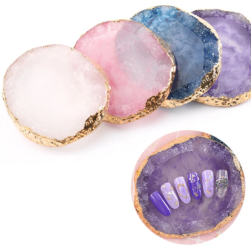 Round Resin Agate Stone Nail Color Palette Gel Polish Display Pallet Mixing Paint Plate For Nails Art Display Showing Shelf 1