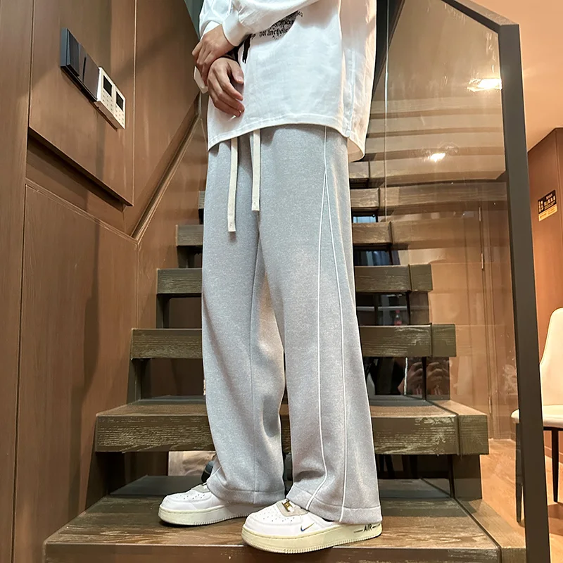 Elegant Fashion Harajuku Slim Fit Ropa Hombre Loose Casual Sport All Match Trousers Trend Pockets Straight Leg Wide Leg Pants
