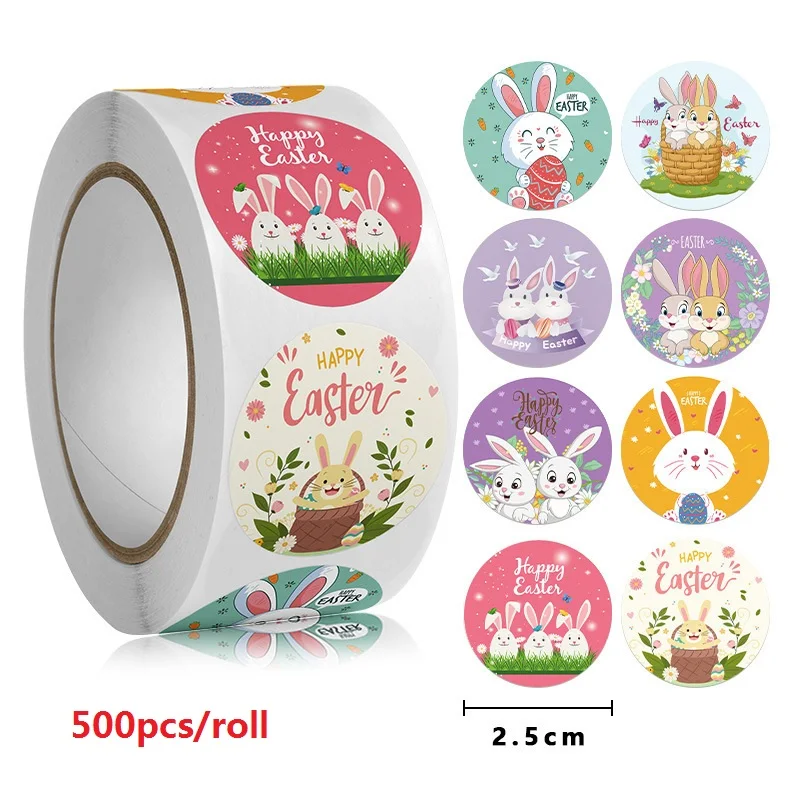 Easter Sticker 100-500 Pcs 2.5cm Kids Happy Easter Bunny Egg Cartoon