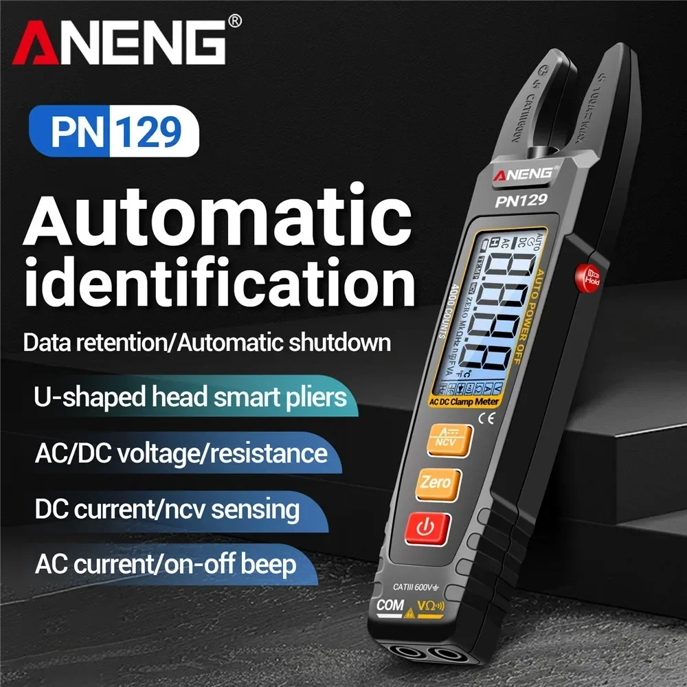 ANENG PN129 Smart U-shaped Clamp Meter Multimeter 600V Voltage Current Resistance 4000 Counts AC/DC NCV Sensing Tester Tools clamp meter