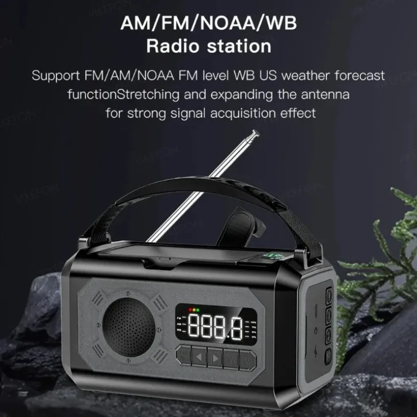 Portable Radio Portable 12000mAh Emergency Radio AM/FM/NOAA Weather Radio Solar Hand Crank Flashlight SOS Alarm Power Bank Reading Lamp