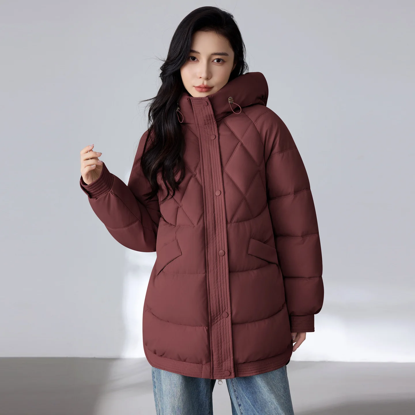 Women Down Cotton Jacket Winter Parka Coat New Mid Length Korean Loose Thick Winter Hooded Cotton Padded Jacket Female Outerwear