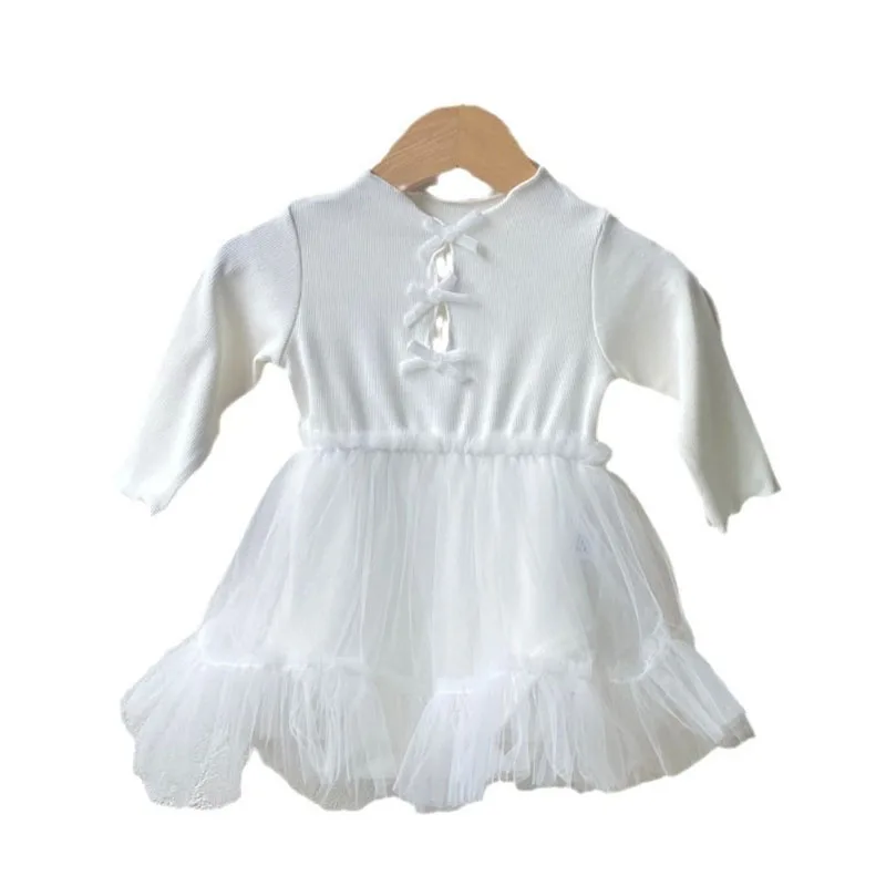 Cute Baby Girls Solid Color Bodysuit Dress