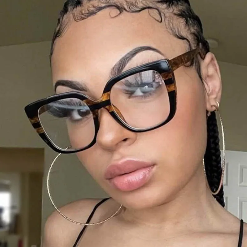Oversize Square Frame Clear Lens Glasses Colorful Leopard Myopia Nerd Spectacles Degree -0.5 -1.0 -2.0 -3.0 -4.0 to -6.0 3