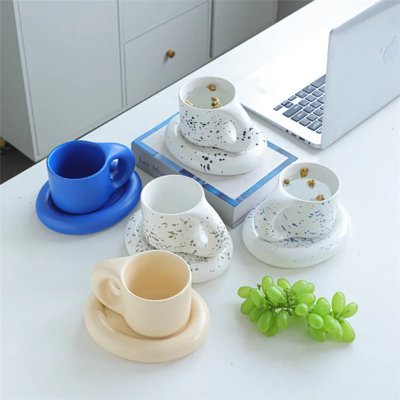 

Ceramic Mug Nordic INS Style Household Breakfast Coffee Cup Saucer For Tea Milk Oatmeal Handle Drinkware Gift For Home Décor