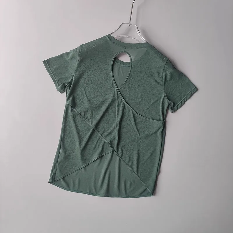 Women's Tight Sports T-shirt Quick Dry Short Sleeve Yoga T-shirt Pilates Fitting Fitness Back Hollow Out Running T-shirt 13 S7c9255c456b144c9a8c68ca21f84db6dA