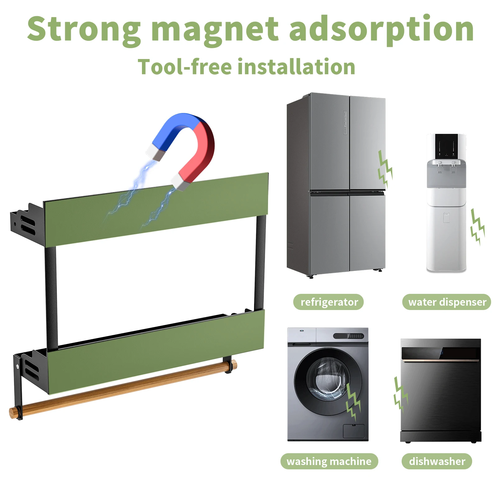 refrigerator shelves,Strong magnetic absorption rack,spice rack,With paper roll holder,Kitchen supplies storage rack With hook 4