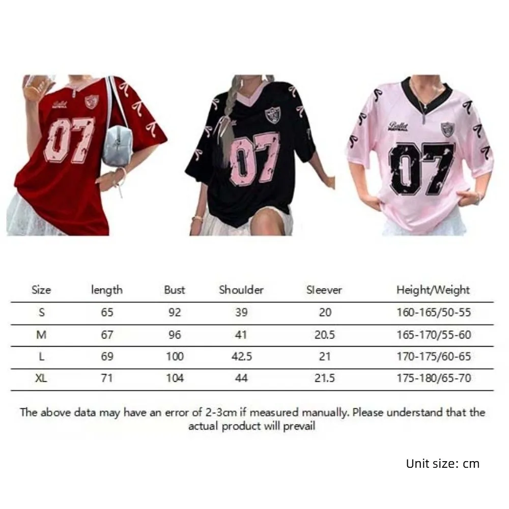 V-neck Sports Tennis T-shirts Large Size Teenagers Adolescent Female Crop Tops Number Print Casual Bow Letter Shirt Ladies Girls