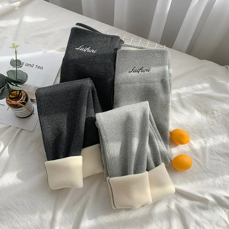 

Extra Thick Lamb Cashmere Leggings For Women's Outerwear Wear In Winter, Plush And Thickened High Waisted Gray Warm Cotton Pants