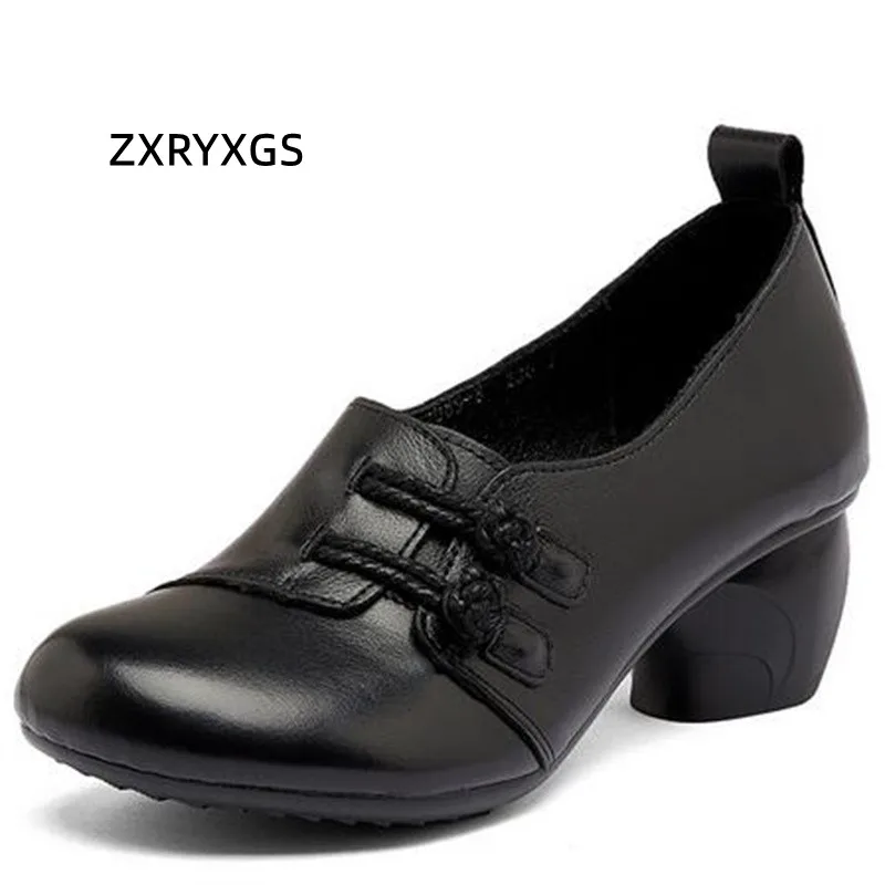 

2022 Autumn Classic Retro Genuine Leather Shoes Women High Heeled Shoes Fashion Elegant Non-slip Comfort Pumps Shoes Black Brown